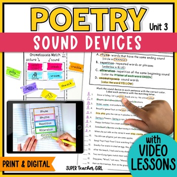 Preview of Poetry Sound Devices: Interactive Notebook, Video Lessons, Google Slides & More