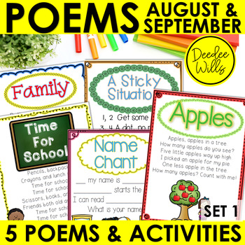 Preview of August September Poetry Family, Apples, Name & Back to School Poems & Activities
