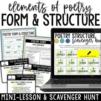 Preview of Poetry Structure Mini-Lesson - Presentation, Worksheets, Scavenger Hunt