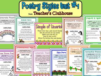 Preview of Poetry Styles Unit #1 from Teacher's Clubhouse