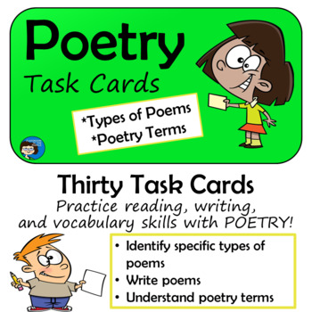 Preview of Poetry Task Cards - Print and Easel Versions