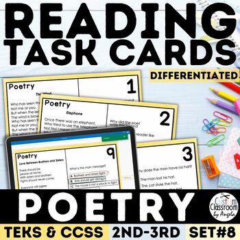 Preview of Poetry Task Cards | Reading Comprehension | Differentiated | PDF & Digital