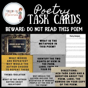 Preview of Poetry Task Cards for "beware: do not read this poem" by Ishmael Reed -Halloween