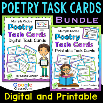 Preview of Poetry Task Cards Printable and Digital Bundle
