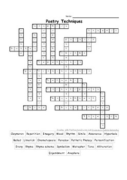 Poetry Techniques Crossword by Joseph Vo TPT