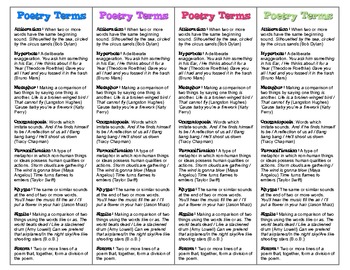 Poetry Terms Bookmarks - Figurative Language Devices by Tracee Orman