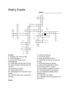 Poetry Terms Crossword Puzzle by Books Are Lit TPT