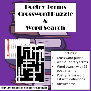 Poetry Crossword Puzzle Worksheets Teaching Resources Tpt