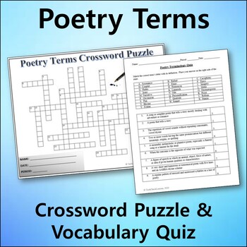 Preview of Poetry Terms Vocabulary Quiz & Crossword Puzzle