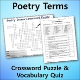 Poetry Terms Vocabulary Quiz & Crossword Puzzle