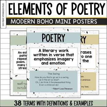Preview of Poetry Terms Poster Set | Anchor Charts | Modern Boho | Word Wall
