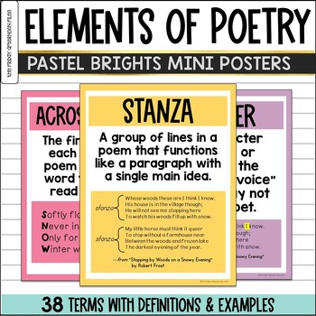 Preview of Poetry Terms Poster Set | Anchor Charts | Pastel Brights Word Wall