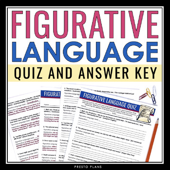 Preview of Figurative Language Quiz - Poetry Terms - Metaphor Simile Personification & More
