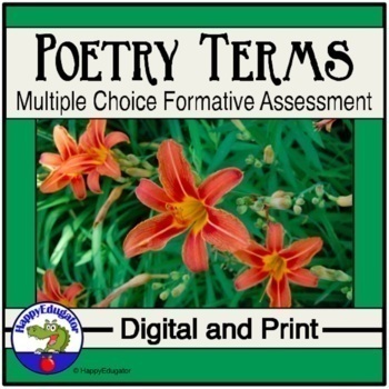 Preview of Poetry Terms Test or Quiz Multiple Choice Assessment with Easel Assessment