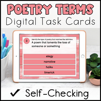 Preview of Poetry Terms Vocabulary Digital Task Cards Activity - Interactive Google Slides