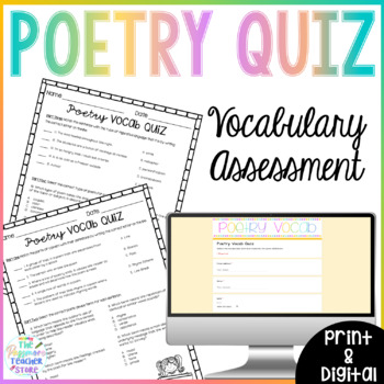 Preview of Poetry Terms Vocabulary Quiz | Print and Digital Google Form Assessment