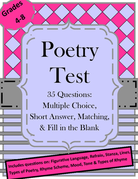 Preview of Poetry Test: Summative Assessment for Poetry and Figurative Language