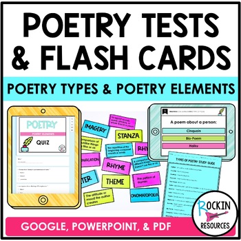 Preview of Poetry Tests | Poetry Study Guides | Flash Cards | GOOGLE | DIGITAL & PRINTABLE