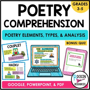 Preview of Poetry Comprehension Unit, Elements of Poetry, Poetry Bulletin Board & Google