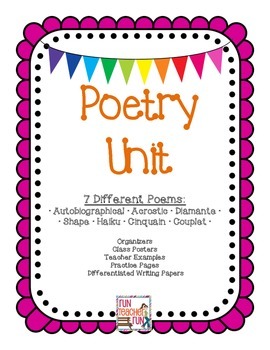 Preview of Poetry Unit with 7 different poems, class posters, writing paper