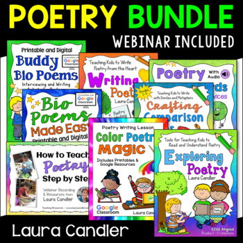 Preview of Poetry Unit Bundle - Lessons, Activities, Printables, Boom Cards and Webinar
