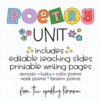 Preview of Poetry Unit | Editable Teaching Slides | Printable Writing Pages | Grades 1-5