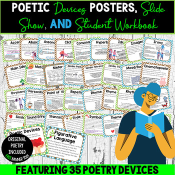 Preview of Poetry Unit: Figurative Language, Devices: Posters, Workbook-37 Poetry Devices!
