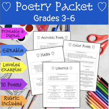 Preview of Poetry Unit Packet-3rd, 4th, 5th, 6th Grade {Digital for Google}