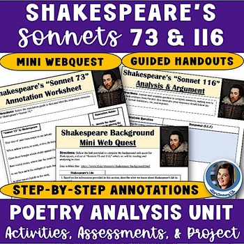 Preview of Shakespeare Sonnets 73 & 116 Poetry Unit - Comprehension & Analysis Activities