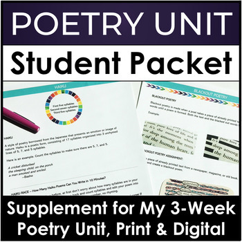 Preview of Poetry Unit Student Packet Unit Supplement for Writing and Analyzing Poetry