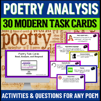 Preview of Figurative Language Task Cards - Poetic Devices Analysis - Analyzing Any Poem 