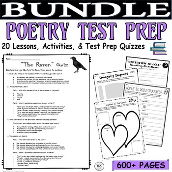 Preview of Poetry Unit Poetry Month Test Prep Lessons Reading Comprehension Poem Analysis