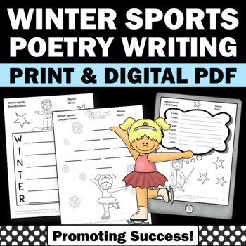 Preview of Poetry Writing Unit Worksheets Poem Acrostic Haiku Cinquain Winter Sports Theme