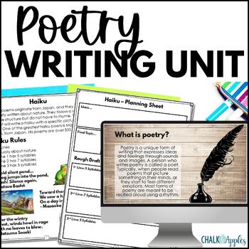Preview of Poetry Unit Writing 5 Types of Poems Haiku, Limerick, Free Verse, I am, Shape