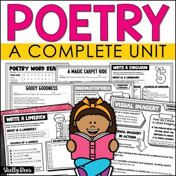 Preview of Poetry Unit with Poetry Writing & Elements Anchor Charts - National Poetry Month