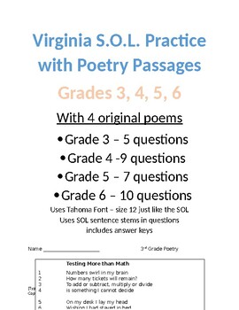 Preview of Poetry Virginia SOL Prep for grades 3 -6