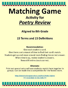 Preview of Poetry Vocabulary Review Game