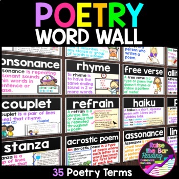 Preview of Poetry Word Wall Cards: Types & Elements of Poetry Posters for a Poetry Unit