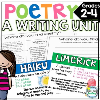 Preview of Poetry Writing Unit 2nd and 3rd Grade with Poems Incl Haiku Limericks & MORE