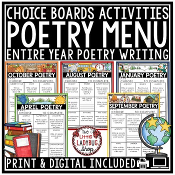 Preview of Literacy Fast Finishers Choice Boards Poetry Writing Activities 3rd 4th Grade