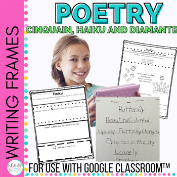 Preview of Poetry Writing Graphic Organizer Frames | Cinquain | Haiku | Diamante Google™