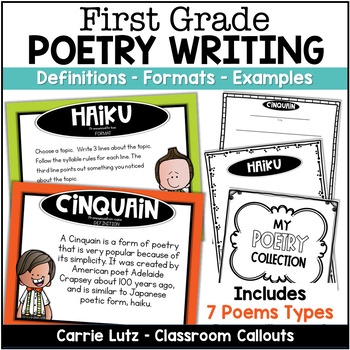 Preview of Poetry Writing Unit – 1st Grade | Haiku, Diamante, Cinquain, Bio Poem and More