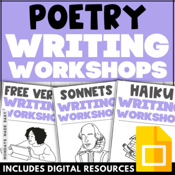 Preview of Poetry Writing Unit - Poetry Workshops - How to Write Haiku, Sonnet & Free Verse