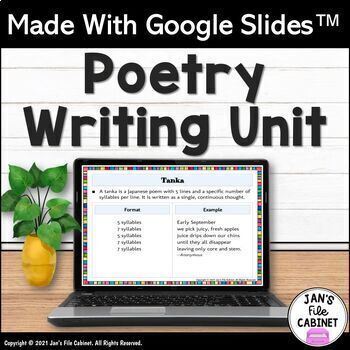 Preview of Poetry Writing Unit | Types of Poems | Elements of Poetry | GR 5-7 Google Slides