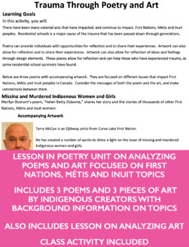 Preview of Poetry and Art - examining trauma - Indigenous connections - LESSON 3