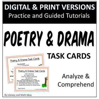 Preview of Self-Grading Poetry and Drama Task Cards (Practice & Guided Tutorials)