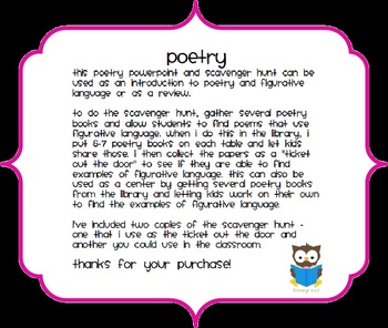 Preview of Poetry and Figurative Language PowerPoint and Scavenger Hunt