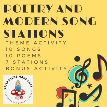 Preview of Poetry and Modern Song Stations - Theme Activity (10 songs & 10 poems!)