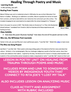 Preview of Poetry and Music - examining healing - Indigenous connections - LESSON 4