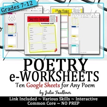 Digital Poetry eWorksheets Analysis & Comprehension for An